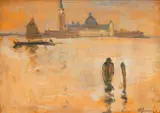 Eustațiu Stoenescu, Apus la Veneția (Insula San Giorgio Maggiore), 1938, ulei pe carton