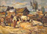 Rudolf Schweitzer–Cumpăna, Târg la Câmpulung, anii '50, ulei pe carton