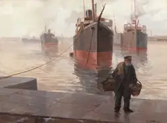 George Catargi, La Constanța în port, anii '40, ulei pe hârtie lipită pe carton