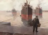 George Catargi, La Constanța în port, anii '40, ulei pe hârtie lipită pe carton