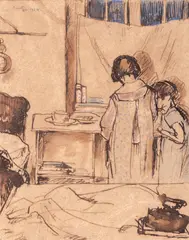 Frățiori by Nicolae Tonitza, 1924, acuarelă și peniță pe hârtie, sold Dec 2025