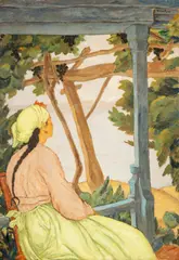 Nicolae Tonitza, La Balcic (Tătăroaică privind marea), 1934-1935, ulei pe carton