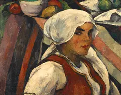 Țărăncuță cu basma albă by Ion Theodorescu-Sion, 1923, ulei pe placaj, sold Dec 2025