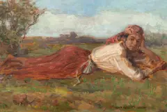 Nicolae Vermont, Chivuță în iarbă, cca. 1905, ulei pe carton