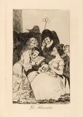 Francisco Goya, Logodna ("La Filiacion"; Capriciul nr. 57), gravură primită cadou de Nicolae Ceaușescu din partea regelui Spaniei, Juan Carlos I de Bourbon, gravură