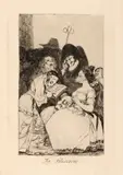 Francisco Goya, Logodna ("La Filiacion"; Capriciul nr. 57), gravură primită cadou de Nicolae Ceaușescu din partea regelui Spaniei, Juan Carlos I de Bourbon, gravură