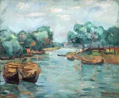 Nicolae Dărăscu, Bărci în Deltă, cca. 1924, ulei pe pânză