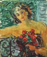 Dimitrie Berea, Pe terasa cu trandafiri, 1951, ulei pe pânză
