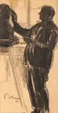 Corneliu Baba, Artistul (Cornel Medrea sculptând), 1959, cărbune pe hârtie lipită pe carton