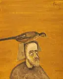 Sorin Ilfoveanu, Bărbat cu fazan, 1995, ulei pe pânză