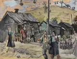 M. H. Maxy, Peisaj din Valea Jiului, 1943, tempera pe hârtie lipită pe carton