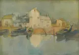 Milan Tolić, Harbor, watercolor on paper