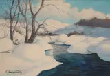 Slavko Tomerlin, Stream in the Snow, 1965., oil on canvas mounted on masonite