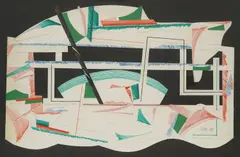 Composition by Miroslav Šutej, 1986., collage and marker on paper, offered Dec 2025