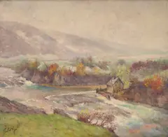 Ljudevit Sestic, Mill on Dobri, oil on canvas