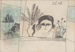Ivan Lovrenčić, Window in my Village, 1969., watercolor and charcoal on paper