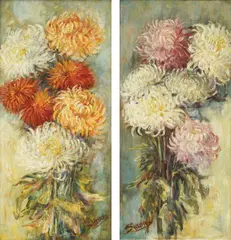Slava Raškaj, Bouquet of Chrysanthemums, cca. 1898., 1. oil on canvas; 2. oil on canvas