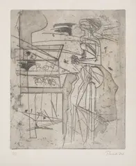 At the Market by Zlatko Prica, 1970., tempera on paper, sold Dec 2025