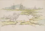 Ivan Lacković Croata, Village, 1995., watercolor copper engraving