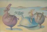 Ivica Propadalo, Donkeys in the Landscape, 1984., oil on canvas