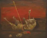 Mersad Berber, Fall of the Hero (Osman), oil, charcoal and collage on board