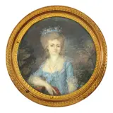 Portrait of a Blonde Woman Waist Up in a Blue Dress by Francuska škola, 18. stoljeće, watercolor on ivory, offered Dec 2025