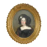 Sophie Duprat, Woman with a Biedermeier Black Hat on Her Head, watercolor on ivory