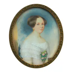 Richard Schwager, Bust of a Woman with Flowers on her Chest, watercolor on ivory