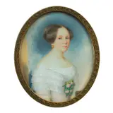 Richard Schwager, Bust of a Woman with Flowers on her Chest, watercolor on ivory