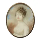 Eduard Friedrich Leybold, Bust of a Blonde Woman in a White Dress in the Style of Louis XVI, watercolor on ivory