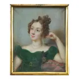 Bust of a Woman in a Green Empire Dress by Francuska škola, početak 19. stoljeća, 1800.-1815., watercolor on ivory, offered Dec 2025