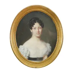 Joseph Parent, Portrait of a Woman in a White Dress with a Black Belt, 1821., watercolor on ivory