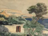 Rodica Maniu, Faleză la Balcic, acuarelă și creion pe hârtie