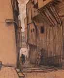 Samuel Mützner, Străduță în Balcic, cărbune și creione cerate pe hârtie