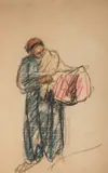 Samuel Mützner, Tătăroaică (Cu rufele la spălat), cărbune și creioane cerate pe hârtie