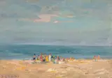 Kimon Loghi, La plajă, ulei pe carton