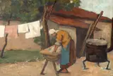 Gheorghe Zamphiropol-Dall, Curte dobrogeană, ulei pe carton
