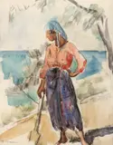 Tătăroaică by Rodica Maniu, acuarelă și creion pe hârtie lipită pe carton, offered Nov 2025