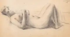 Nud by Leon Biju, 1957, cărbune pe hârtie, sold Nov 2025