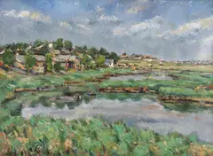 Constantin C. (Ali-Baba) Constantinescu, Peisaj din Ostrov, ulei pe carton