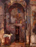 Rudolf Schweitzer–Cumpăna, Interior de biserică, ulei pe carton