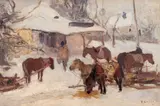 Stoica Dumitrescu, Popas la un han, ulei pe pânză lipită pe carton