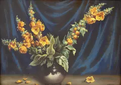 Vas cu gura-leului by Mişu Teişanu, pastel pe hârtie lipită pe carton, sold Nov 2025