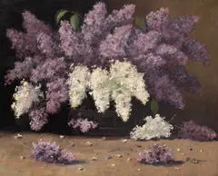 Cornel Raţiu, Coș cu liliac, ulei pe carton
