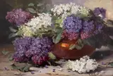 Elena Müller-Stăncescu, Vas cu liliac, ulei pe carton