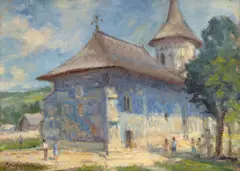 Mănăstirea Voroneț by Jean Niţescu, 1967, ulei pe pânză, sold Nov 2025