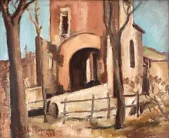 Vasile Popescu, Clopotniță la Târgoviște, 1938, ulei pe carton