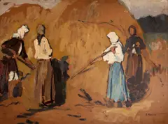 Rodica Maniu, La treierat, ulei pe carton