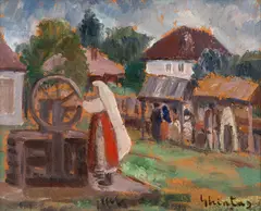 La fântână by Dumitru Ghiață, ulei pe carton, offered Nov 2025
