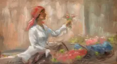 Ghelman Lazăr, Florăreasă, pastel pe hârtie lipită pe carton
